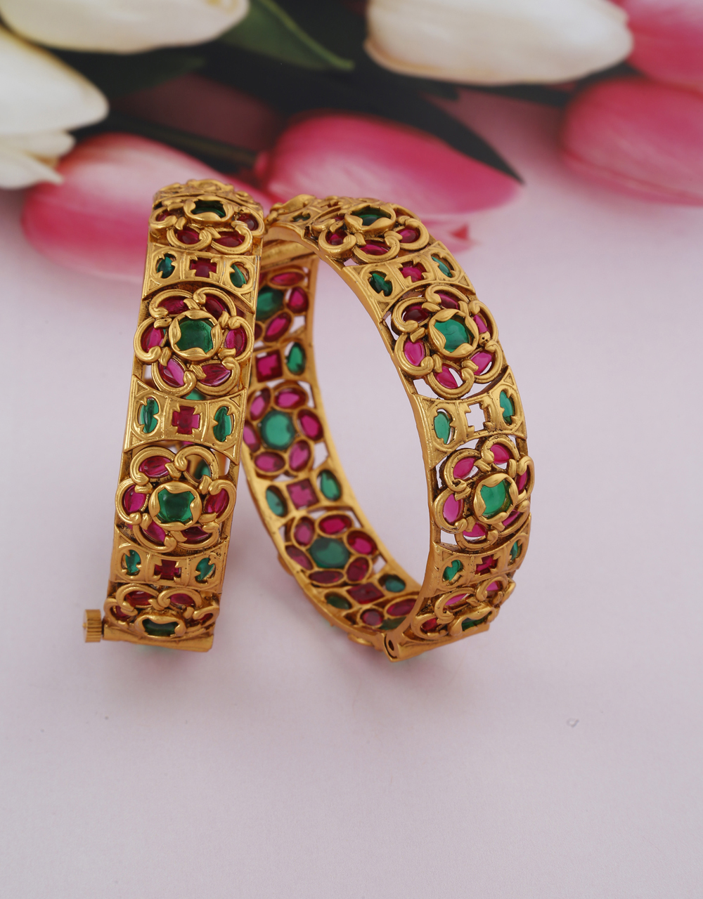 Buy Fancy Floral Design Decorated With Colourful Lct Stone Bangles For Women Online Anuradha Art Jewellery